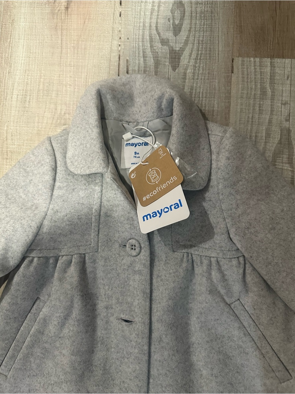 Mayoral Girls' Light Gray Pea Coat with Rounded Collar